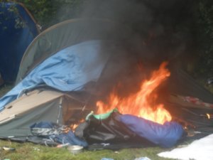 'HEY YOUR TENTS ON FIRE!'