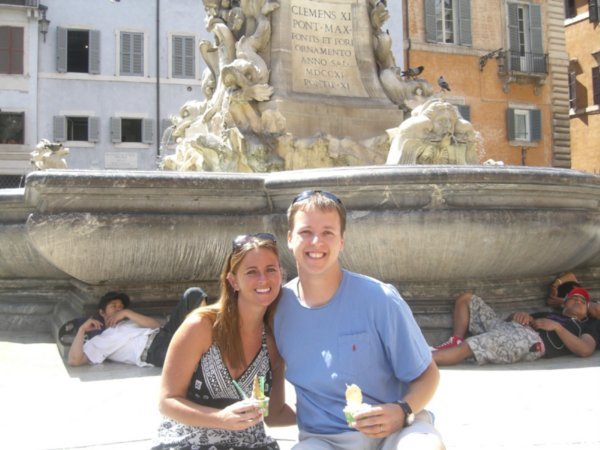 Eating our gelato on the steps of the fountain in front of the Pantheon