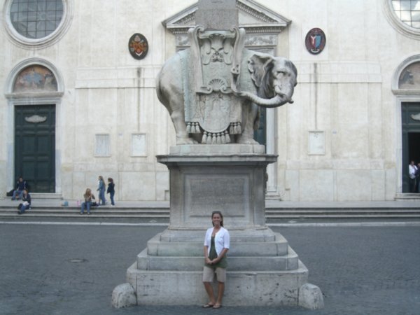 The elephant statute outside of Minerva