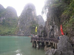 Walkway to the caves in Halong Bay