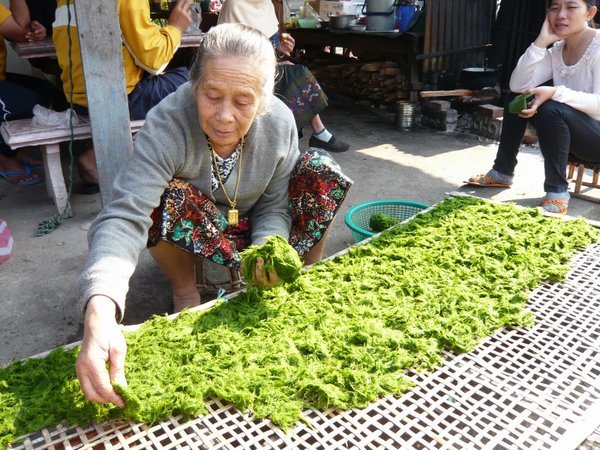 Drying "riverweed" from the Mekong