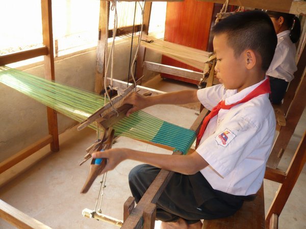 Child-sized weaving looms constructed by Mr. Khamvahn