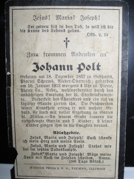 Josef also had a copy of our great-grandfathers obituary