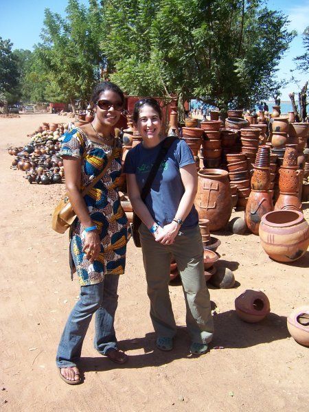 Nora and Karen along the riverfront pottery market