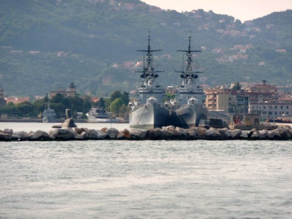 Some warrior boats and submarine in theharbor of La Spezia