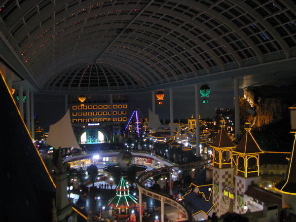 Lotte World: Overview of the inside park and the balloon ride.