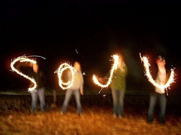 Spelling SOJU with sparklers