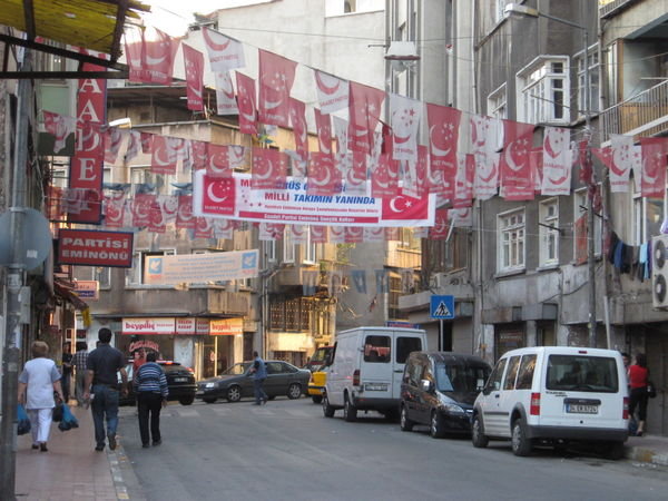 Street with Turkish flags flying