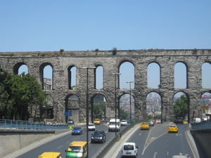 Istanbul, ancient arches over modern street