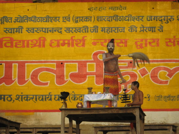 A sadhu performing a morning puja