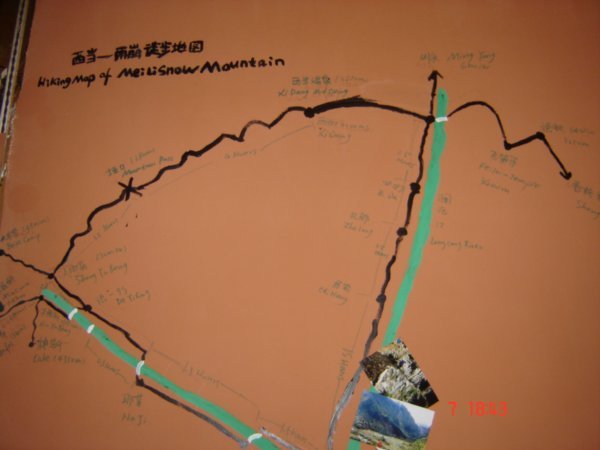 The hiking map of the Meili snow mountains