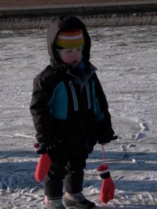 A child walks across the ice