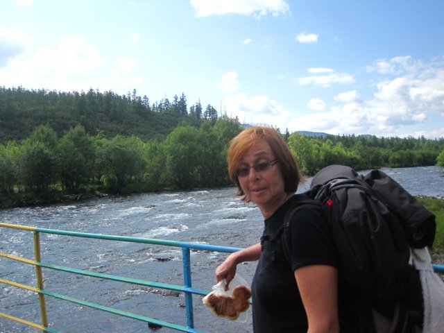 Mum crossing river Bystrya or Fast to start the hike