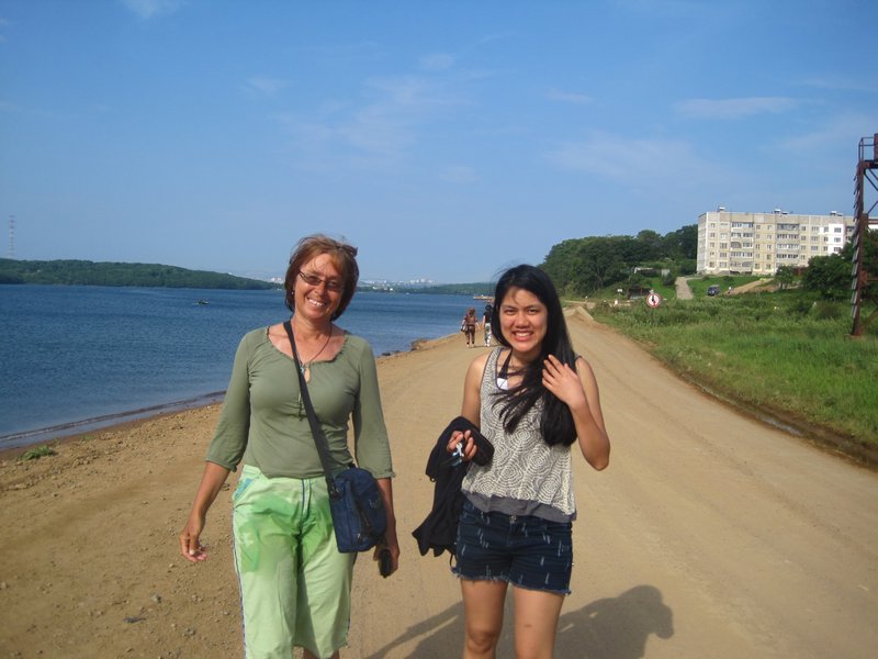 Ange and mum after a swim at Ruskiy Island