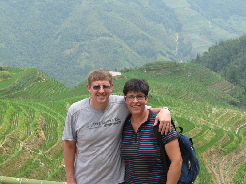 Rice terraces in the background