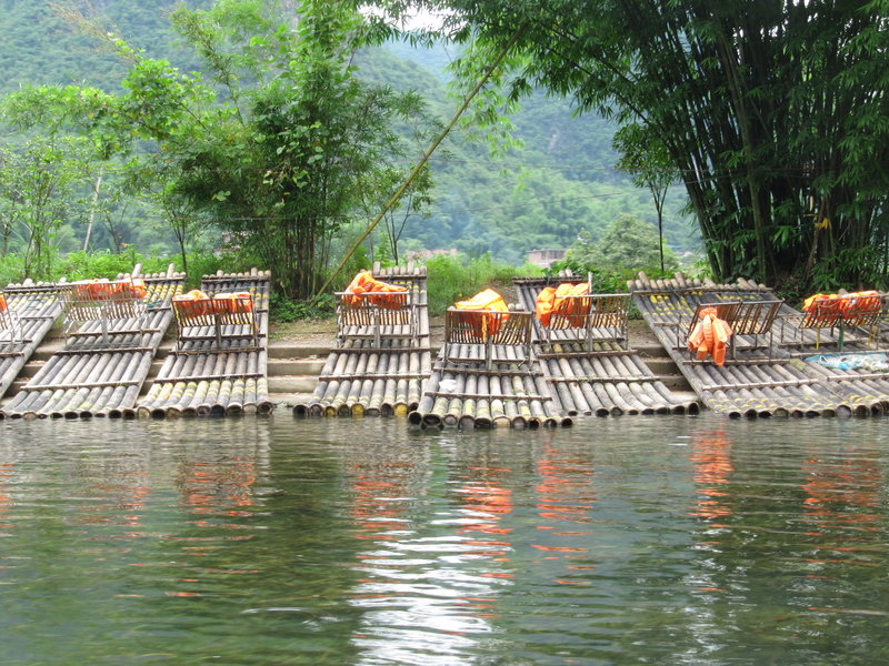 Bamboo rafts waiting on the shore