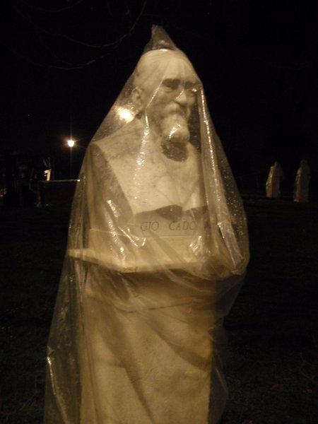Creepy Bag-covered Statue