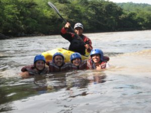 Chica power! woo woo We made it through 3 hours of rapids! Thanks to our amazing guides like Cesar in the kayak...the captain of the Colombian national team. 