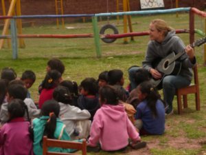 Nina was from Germany...she was so good with the little pre-schoolers...leading them in singing Spanish songs while she played her guitar. So adorable to hear their little voices in this new language of Spanish that they are still learning. . 