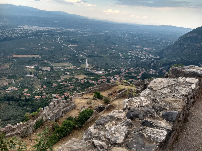 Mystras - View from Castle - Mystras town below and Sparta afar