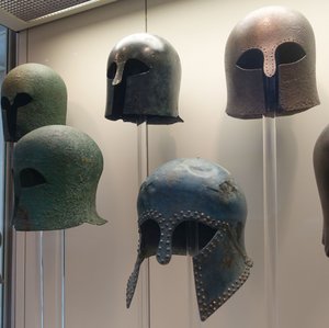 Ancient Olymplia 6th BC warrior helmets