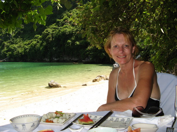 Lunch beside the sea in Halong Bay