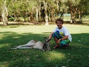 Patting a kangaroo