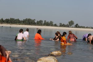 taking a bath in the Ganges