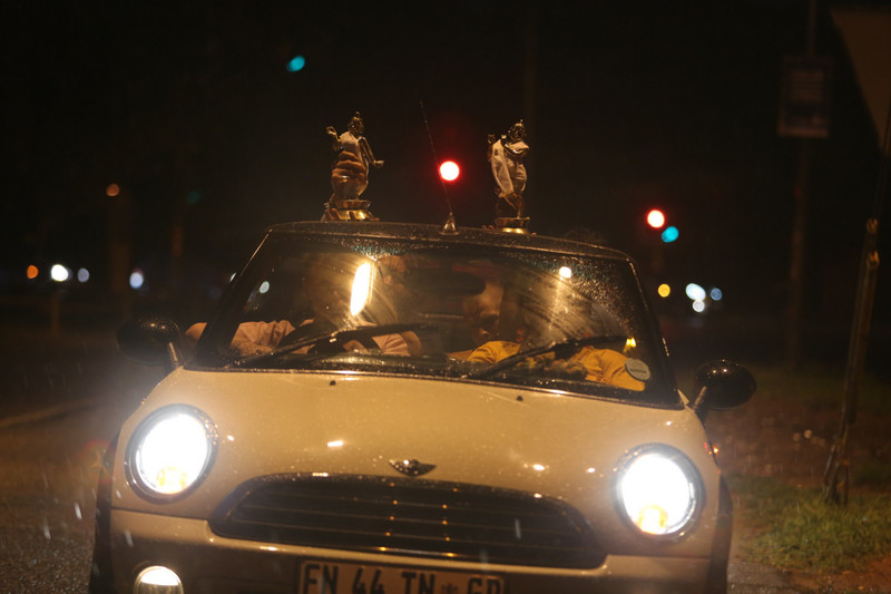 car procession through Jozi in a thunderstorm - the deities came with us and enjoyed the rain