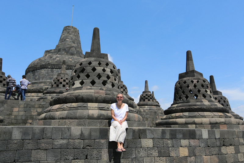 lonely happy tourist in Borobudur