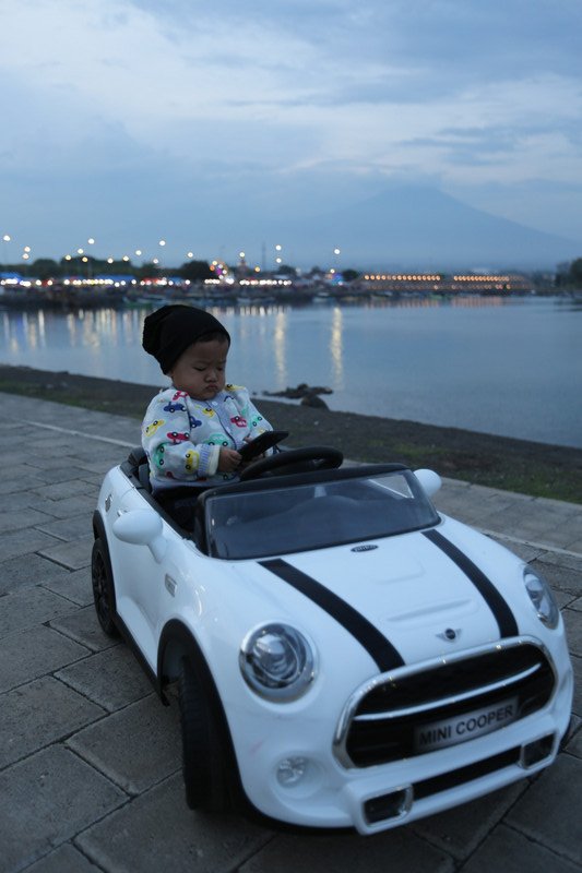 parents start to train this little guy early with the most important things in life: a cool car and a smartphone ;-)