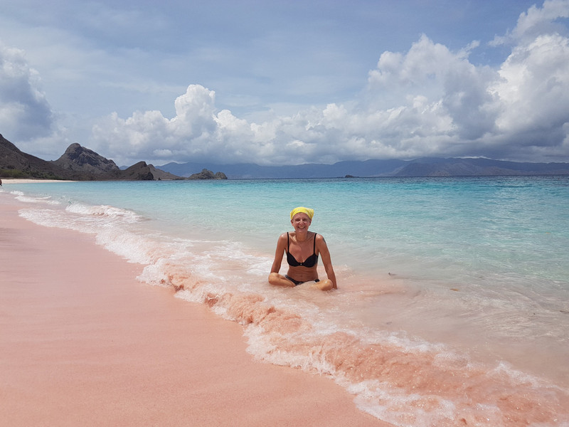 a really pink beach on Padar Island