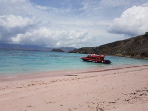 our boat on the pink beach