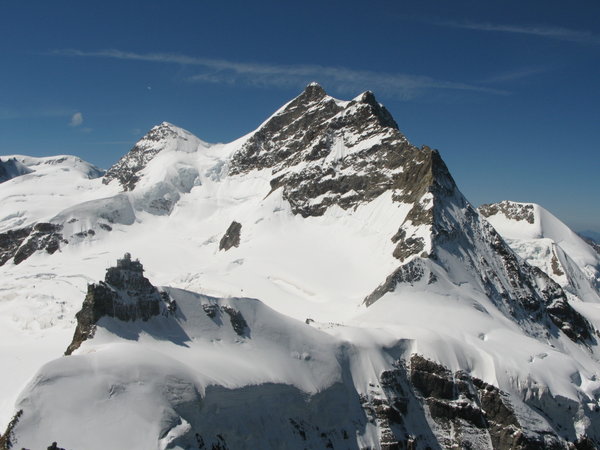 view of Jungfraujoch and Jungfrau from the west route up to the Mönch