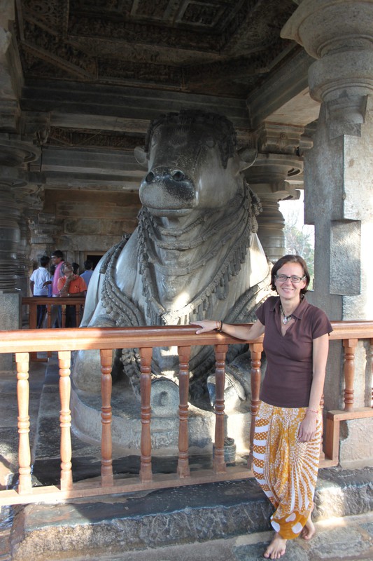 Nandi and Nina in the Hoysaleswara Temple in Halebid