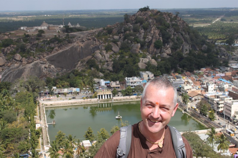 Markus with Shravanabelagola and Chandragiri hill in the background