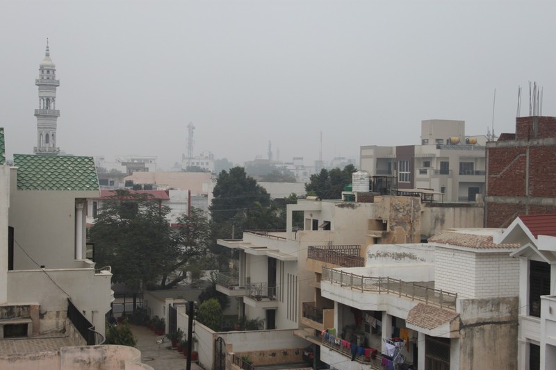 roofs of Agra on a foggy day