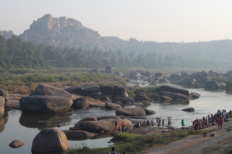 morning view of the river in Hampi