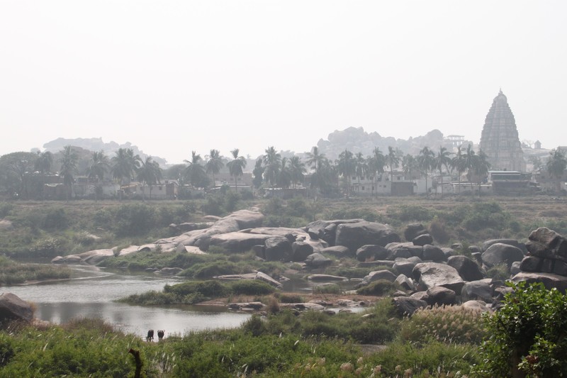 view from Virupapur Gaddi over the river to Hampi Bazaar
