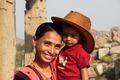 indian tourist with her son