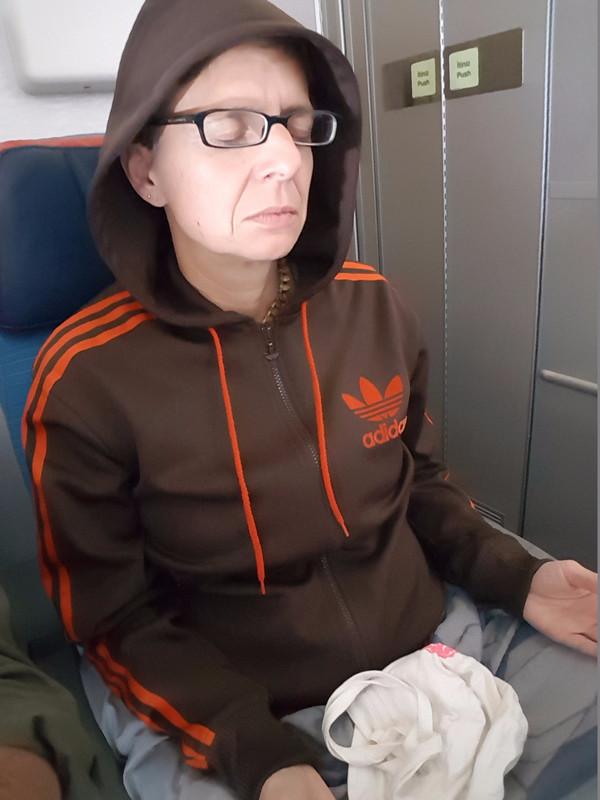 meditating during the flight