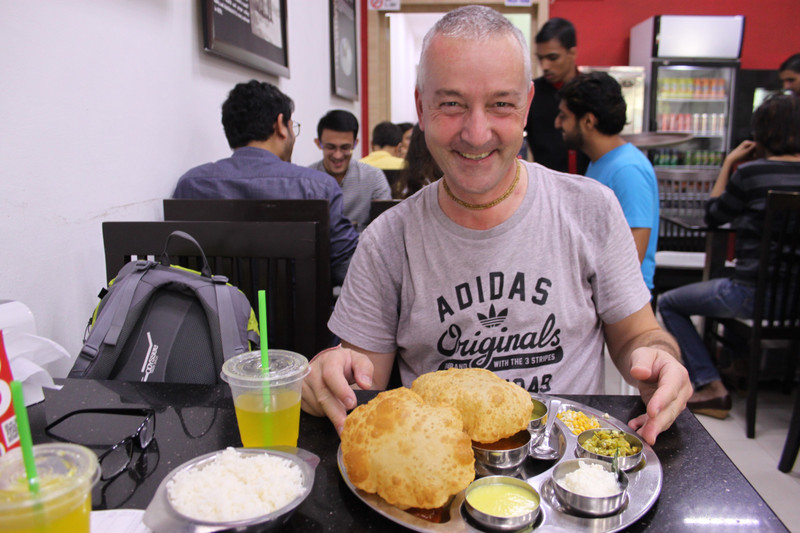 enjoying a yummy thali at the MTR Restaurant