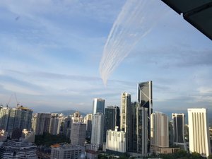 the malaysian military made showflights around the towers while we were up on the rooftop of the Traders Hotel