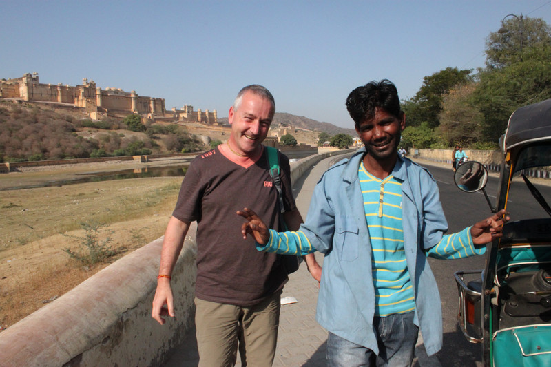 Markus and our nice Rikshaw driver on the way to Amber Fort