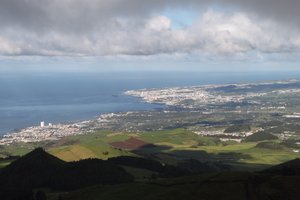 view over Ponta Delgada and Lagoa on our way to Lagoa do Fogo