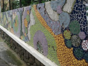 Mosaic work on the front wall
