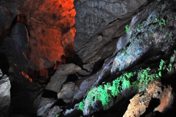 Lighting in the cave on Halong Bay