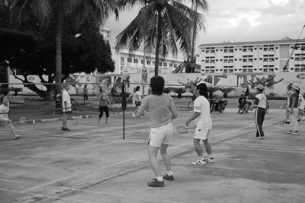 Morning game of badminton