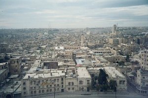 View of Aleppo from the citadel, with the near uniformity of buildings heights observable