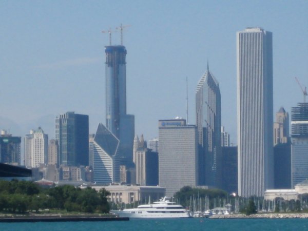 The yacht infront of the Chicago Skyline